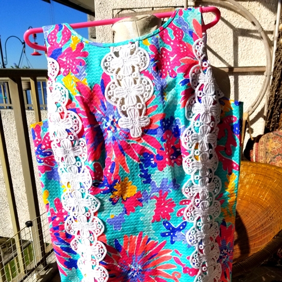 Nwot LILLY PULITZER shift dress LACE TRIM 8